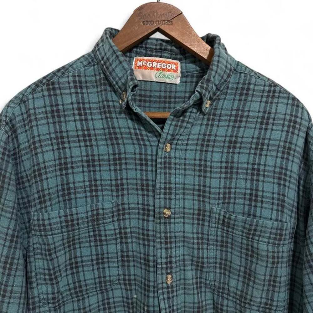 McGregor Classics Teal and Black Plaid Button-Down Shirt XL
